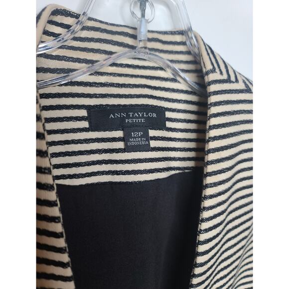 Ann Taylor black tan striped open front jacket blazer - 12P / 12 petite - Picture 2 of 8